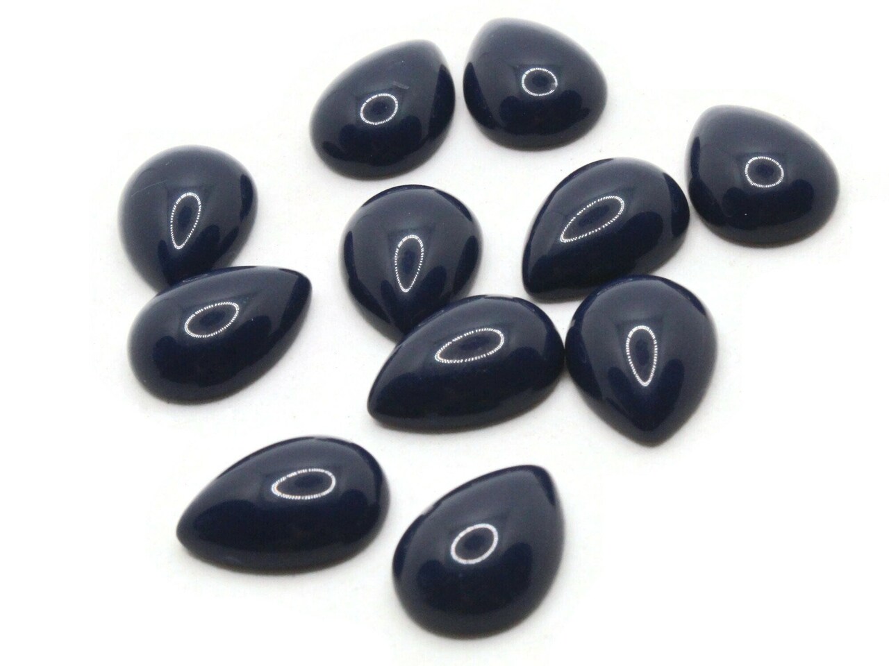 11 18mm Navy Blue Teardrop Flat Back Vintage Lucite Cabochons